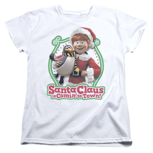 Santa Claus Is Comin' To Town Penguin Women's T-Shirt - Rocker Merch