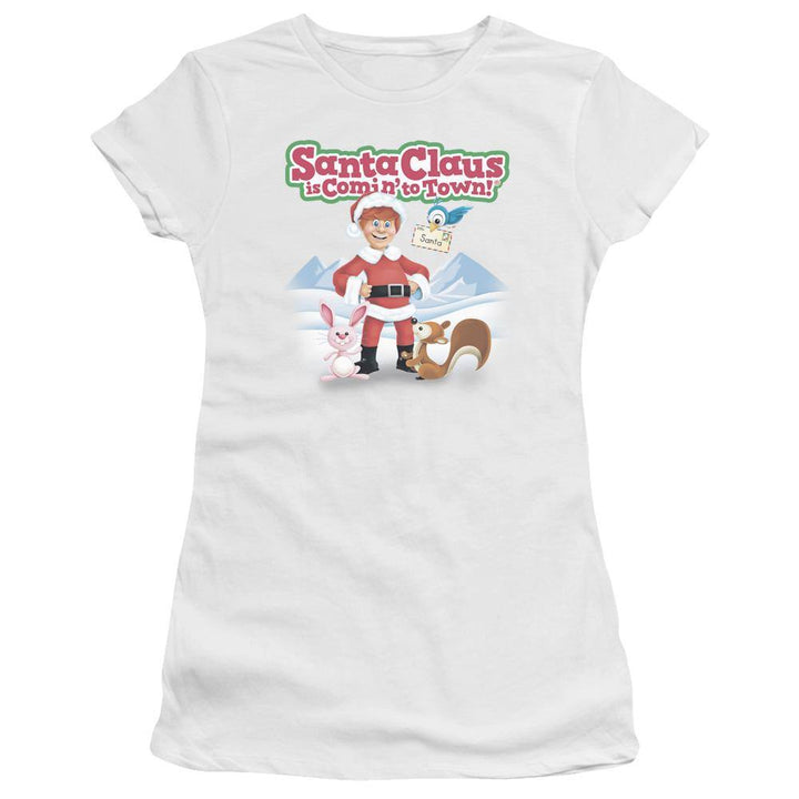 Santa Claus Is Comin' To Town Animal Friends Juniors T-Shirt - Rocker Merch