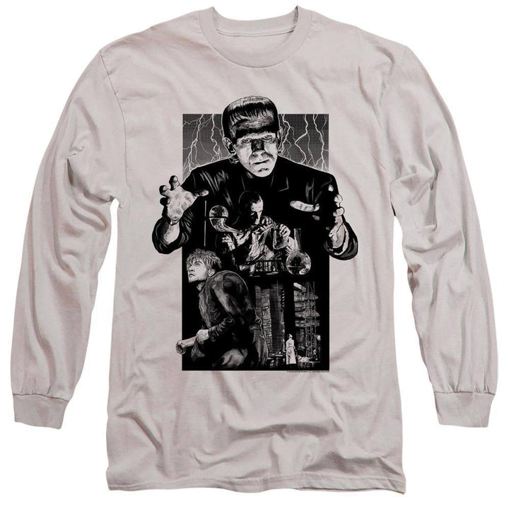 Universal Monsters Frankenstein Illustrated B&W Long Sleeve T-Shirt | Rocker Merch™